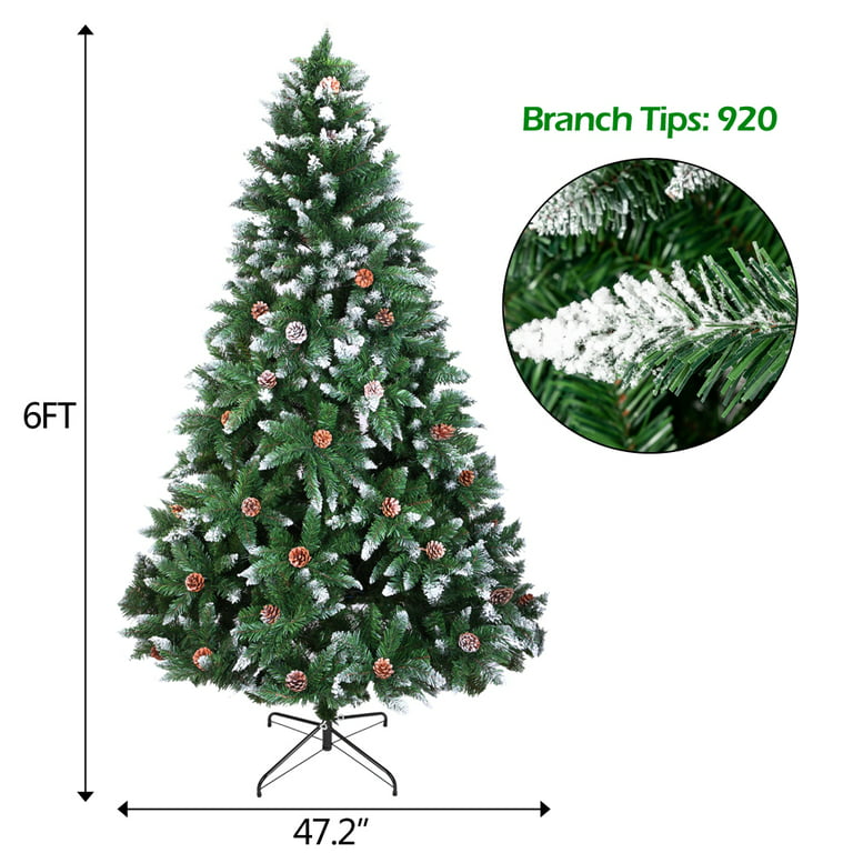 6FT Artificial Christmas Tree Spray White Bushy Branch With Pine Cones